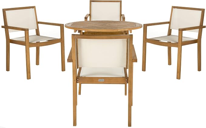 Safavieh Outdoor Collection Chante Teak 35.4" Round Table 5 Piece Dining Set by SAFAVIEH