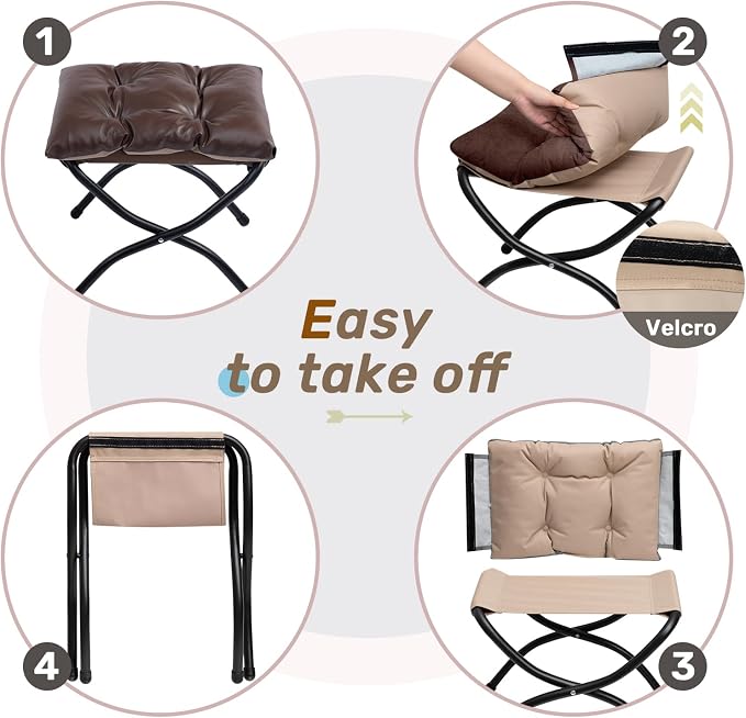 HollyHOME 15" H Folding Footrest Stool, Upholstered Foldable Ottoman - Image 6