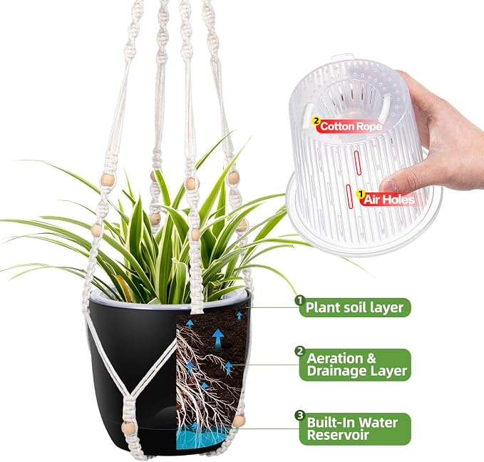 2-Pack 7.1-Inch Self-Watering Hanging Planters - Image 4