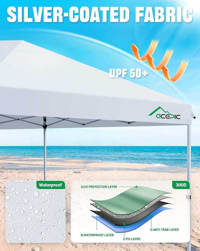 10x20 Pop Up Canopy Tent with 6 Removable Sidewalls, One-Push Center Lock Design - Image 4