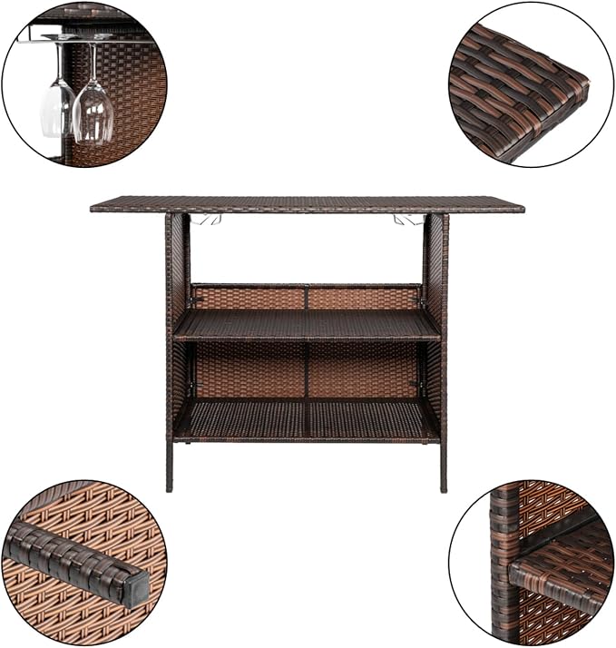 Multifunctional Wicker Outdoor Bar Table - Image 3
