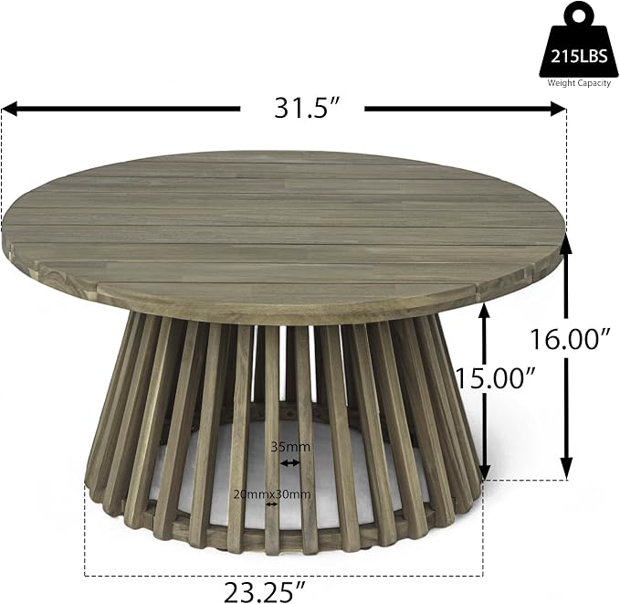 Merax Patio Outdoor Acacia Wood Round Coffee Table - Image 2