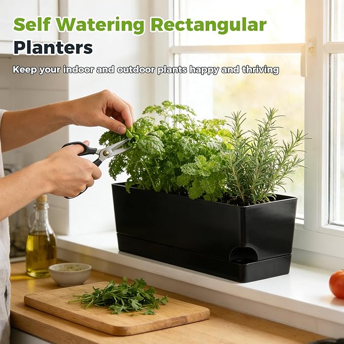 Self Watering Pots for Indoor Plants 17 Inches Window Boxes Planters - Image 2