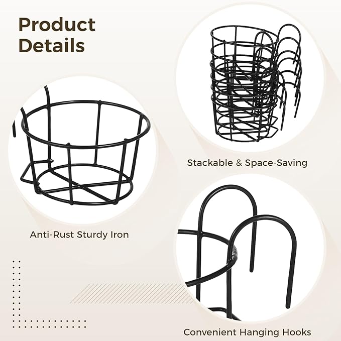6 PCS Round Hanging Railing Planters, Hanging Flower Stand Iron Baskets - Image 4