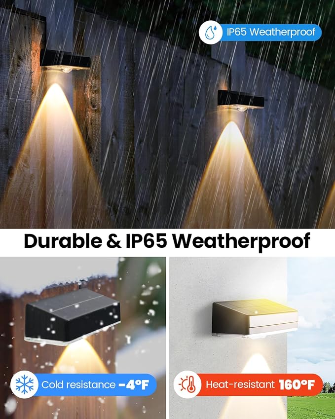 2025 Upgraded Solar Fence Lights Outdoor 8 Pack, 3000K-6000K Solar Deck Lights - Image 5