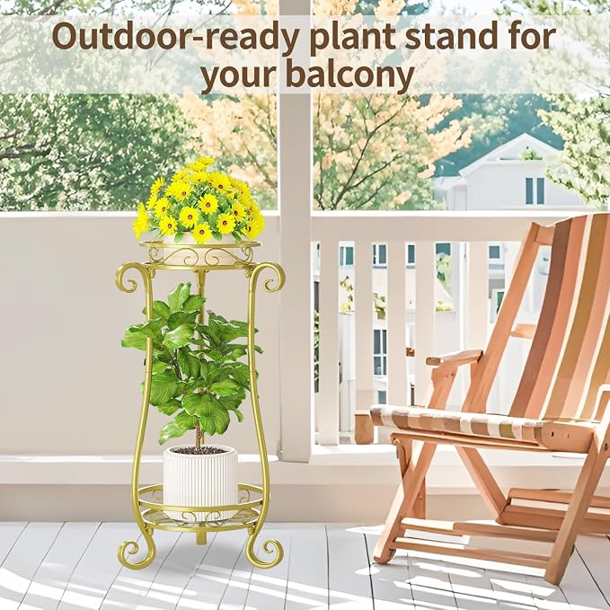 LASZOLA 2 Tier Gold Metal Plant Stand - Image 8