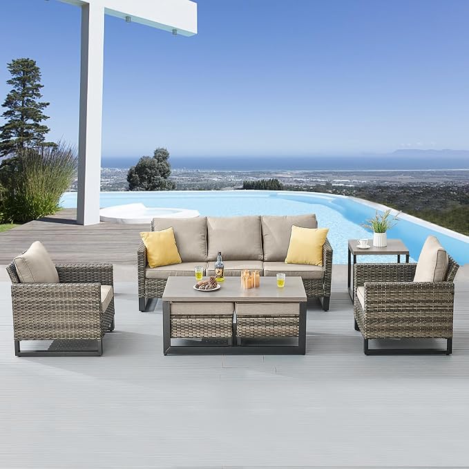 Belord 7 Piece Outdoor Furniture Patio Wicker Sofa Set, Oversize Outdoor Dining - Image 2