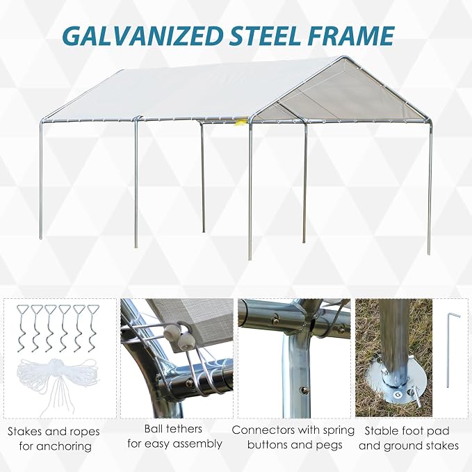 Outsunny 10'x20' Carport Outdoor Heavy Duty Party Tent Galvanized Car Canopy - Image 4