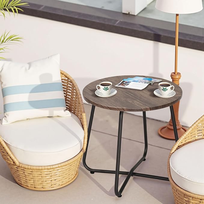 VECELO Outdoor Side Table, 17.7 inch Small Round Patio Table, Waterproof Wood - Image 2