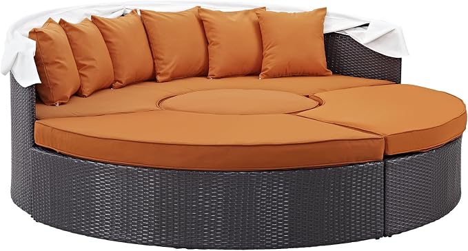 Modway Convene Wicker Rattan Outdoor Patio Retractable Canopy Round Poolside - Image 5