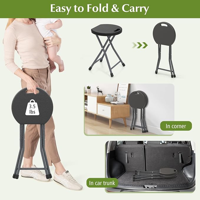 GYMAX Folding Stool, 18in Portable Collapsible Bar Stool - Image 4