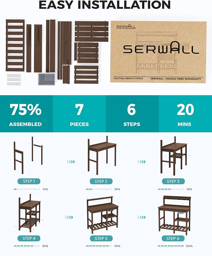 SERWALL Outdoor Potting Bench 2-Piece Set, Rot-Resistant HDPE Potting Table - Image 6