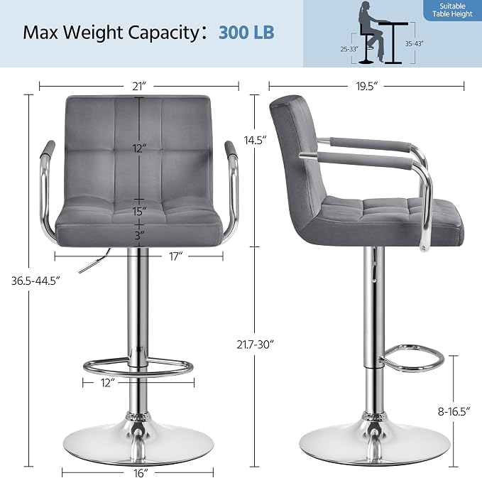 Yaheetech Counter Height Bar Stools Set of 2 Velvet Swivel BarStools - Image 3