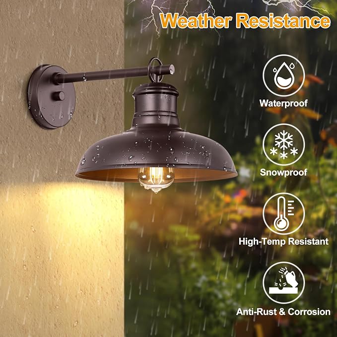 Bosceos 2-Pack Brown Wall Sconces, Farmhouse Exterior Barn Light Fixtures - Image 2