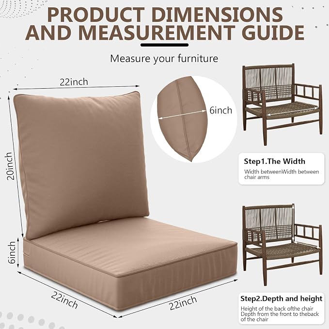 22" x 22" x 6" Outdoor Deep Seat Cushions Set - Image 2