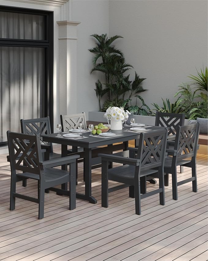 7-Piece Outdoor Dining Set, HDPE All-Weather Patio Table and Chairs Set - Image 9