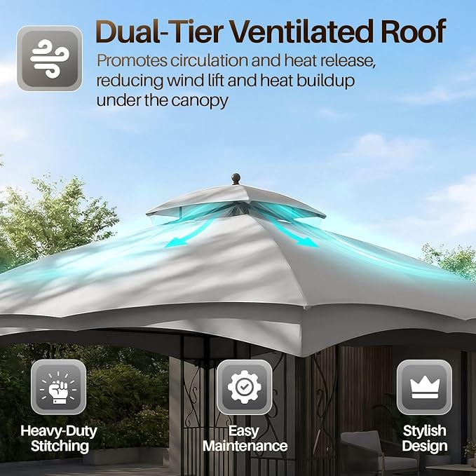 Flexzion Gazebo Cover Replacement Canopy Top 12x12 Ft - Image 5