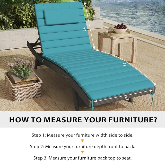 Sundale Outdoor Olefin Quilted Lounge Cushion Set of 2, Patio Foldable Chaise - Image 7