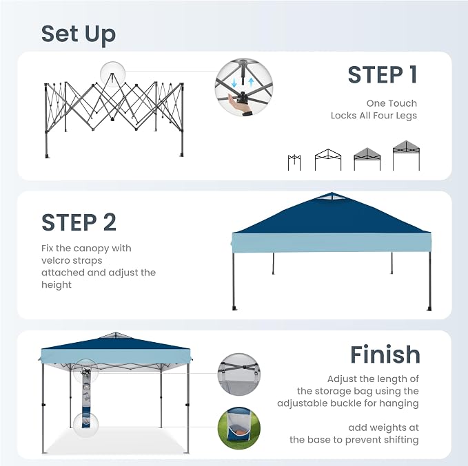 PHI VILLA 10x10ft 1-Person Setup Pop Up Canopy Tent Instant Portable Shelter w/ - Image 4