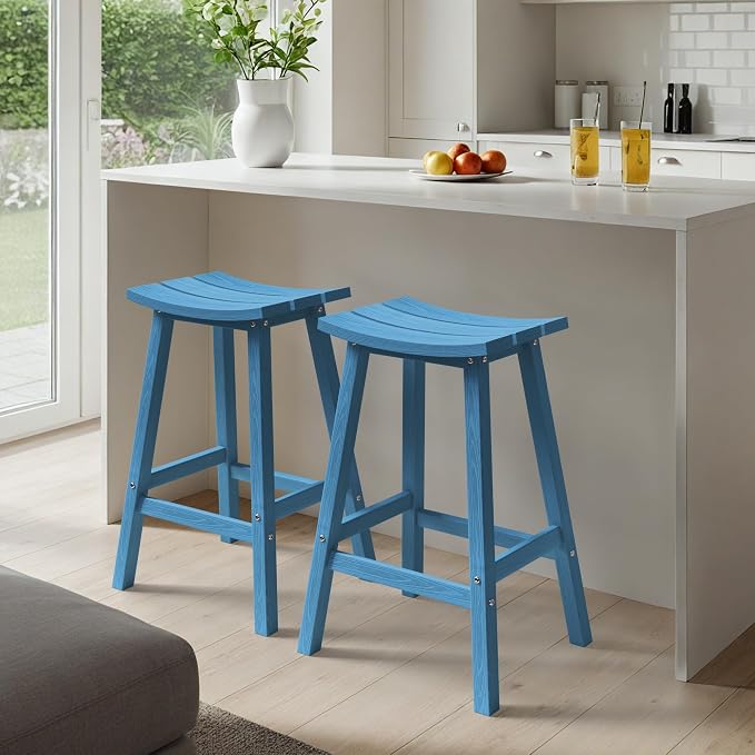 Ciokea 2 Set 29" Outdoor Bar Stools Heavy Duty HDPE Outdoor Stools Weatherproof - Image 7