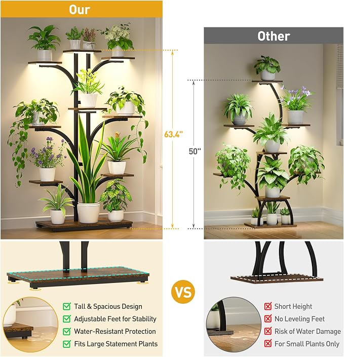 ikkle Plant Stand Indoor with Grow Lights, 9 Tiered Corner Plant Shelves - Image 3