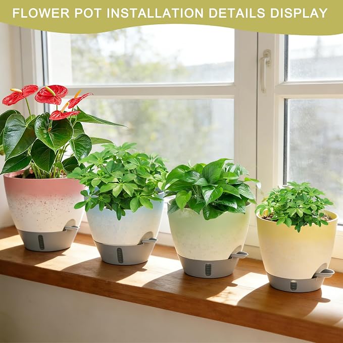 4-Piece Planter Set, 12/10/9/8-inch Self-Watering Pots - Image 7
