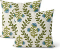 Sage Green Boho Pillow Covers 16x16 Inch 2 Pcs Blue Green Floral Leaves Decor by DAFENA
