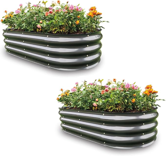 Gardmax 2 Pack Galvanized Raised Garden Bed, Lightweight Planter Boxes Outdoor by ChooseGardmaxforbetterlife