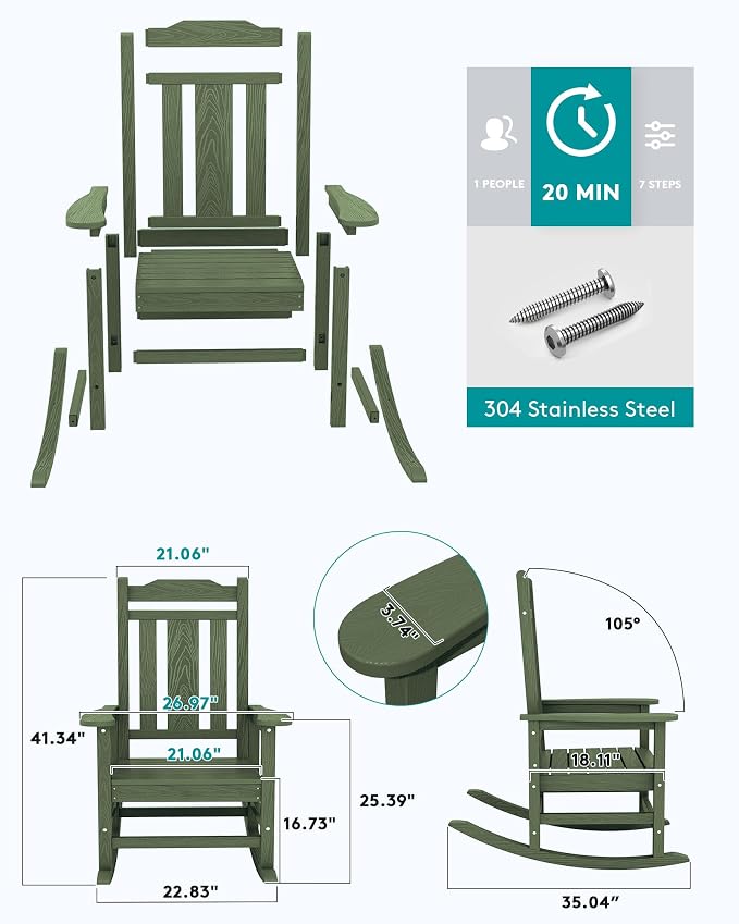 SERWALL Oversized Rocking Chair Set of 4 Outdoor, HDPE Outdoor Rocking Chair - Image 6