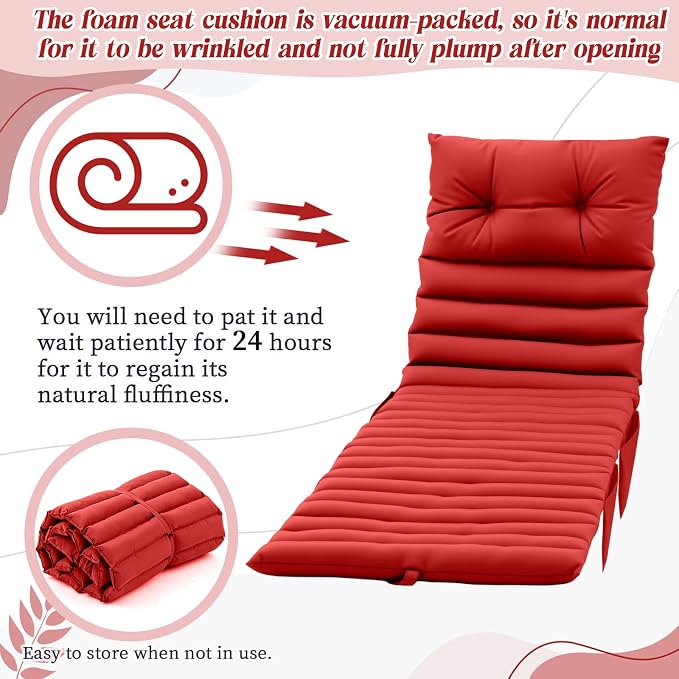 Kigley Outdoor Lounge Chair Cushions Set of 2, 72.8 x 24 x 2.3 Inch Patio - Image 3