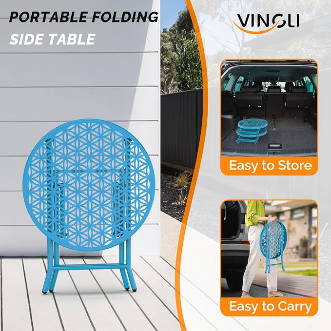 VINGLI Patio Folding Side Table, Small Outdoor Table - Image 5