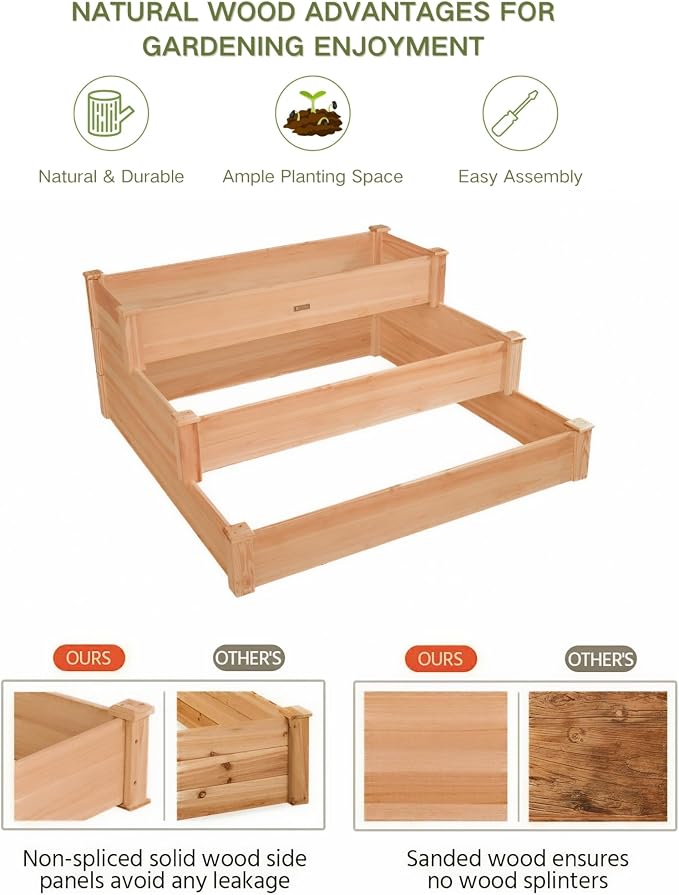 3-Tier Raised Garden Bed with Fabric Liner, Wood Elevated Planter Box with - Image 4