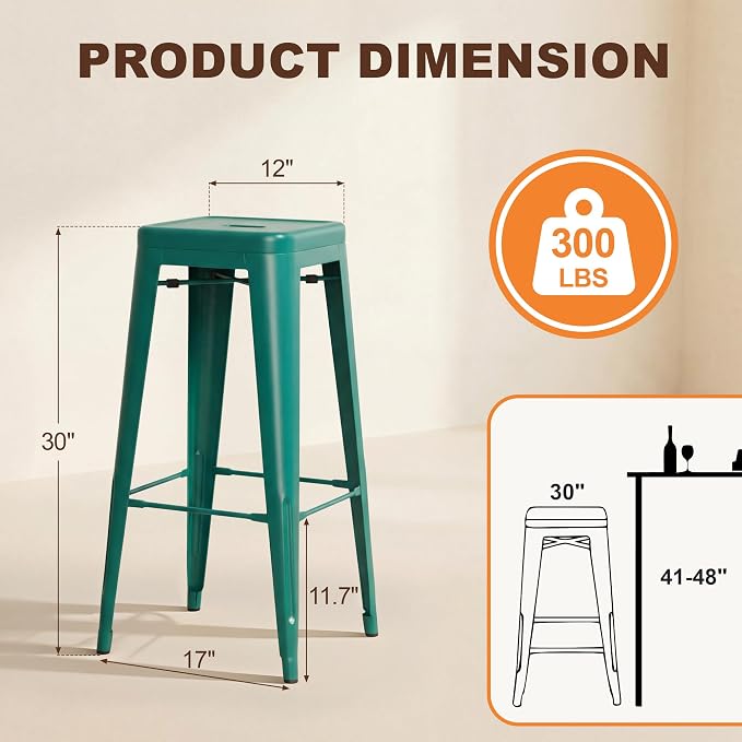 Shahoo 30 Inches Metal Bar Stools Counter Height Stackable Backless Stools - Image 3