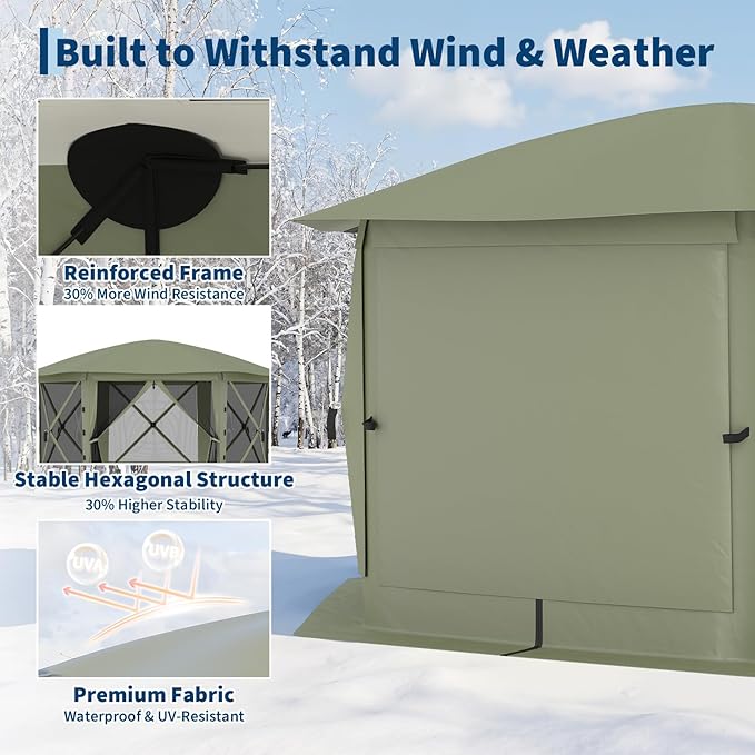 13x13FT 6-Sided Pop Up Gazebo Tent，One-Push Setup Canopy Tent - Image 2