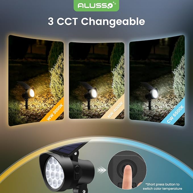 ALUSSO® Solar Landscape Spotlights 3CCT, Dimmable Solar Spot Lights Outdoor - Image 3