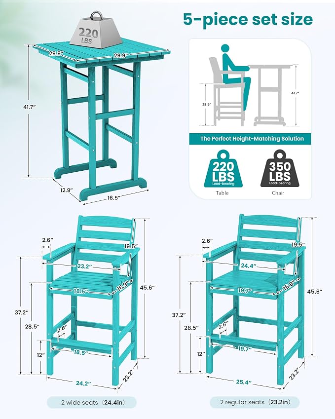 SERWALL 5 Pieces Adirondack Bar Chairs Set - Image 4