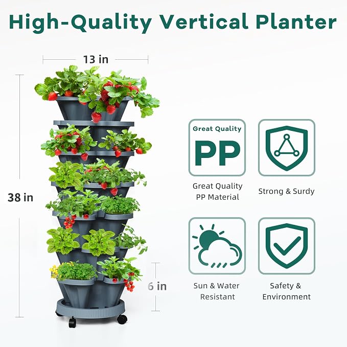 7 Tiered Strawberry Vertical Planter Tower Garden 3 Pack, Stackable Planter - Image 2