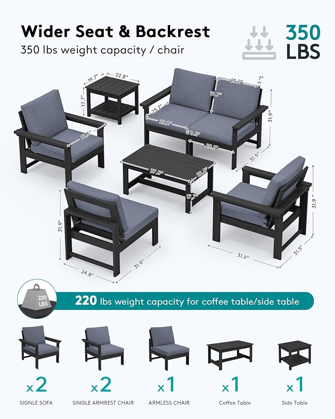 SERWALL HDPE Patio Furniture Set, 7-piece Outdoor Sectional Sofa Set, All - Image 2