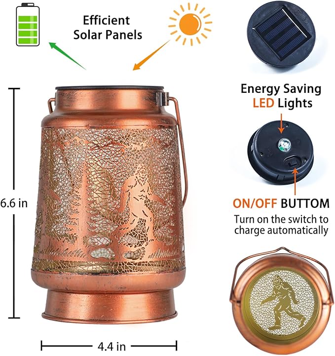 2 Pack Bigfoot Outdoor Solar Hanging Lanterns Waterproof LED Solar Lights Metal - Image 6