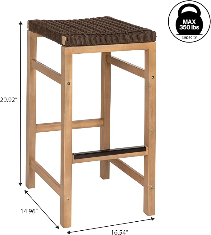 JONATHAN Y BSL1201C-SET2 Armand 30" Modern Coastal Backless Acacia Wood Outdoor - Image 3
