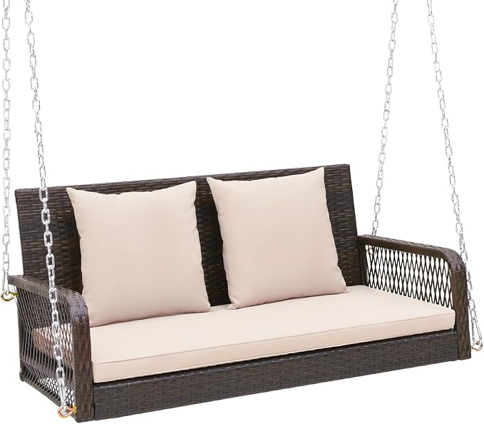 Tangkula Wicker Outdoor Porch Swing, 800 LBS Capacity Outdoor Swing Bench by TANGKULA