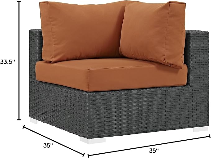 Modway Sojourn Wicker Rattan Outdoor Patio Sunbrella Fabric Corner in Canvas - Image 2