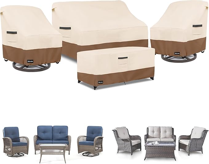 Patio Furniture Covers 4 Piece Set, 600D Waterproof Heavy Duty Outdoor by PatioFurnitureCovers