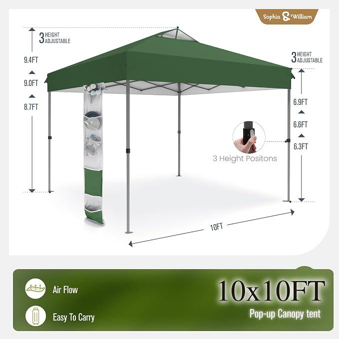Sophia & William Canopy Tent Pop Up 10x10 ft, One Person Push Set Up Tent - Image 3