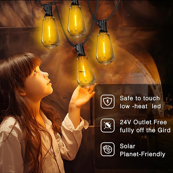 DAYBETTER 120ft Solar String Lights Outdoor Waterproof- 60 Bulbs 2700K Warm - Image 6