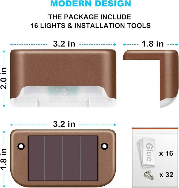 DenicMic 16 Pack Solar Deck Lights Outdoor Waterproof 4000K Warm White LED - Image 6