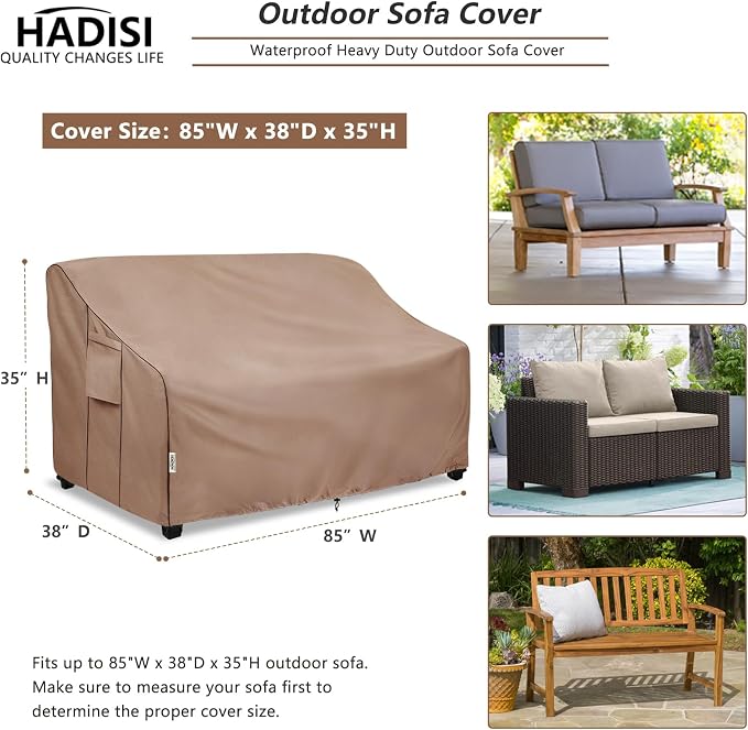 3-Seater Heavy Duty Patio Bench Loveseat Cover, 100% Waterproof Outdoor Sofa - Image 2