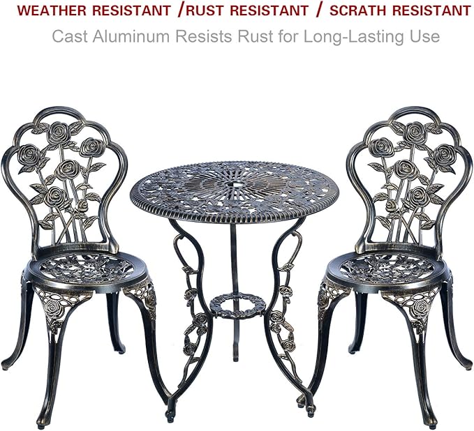 C/G 3 Piece Bistro Set, Outdoor Patio Table, Anti-Rust Cast Aluminum - Image 4