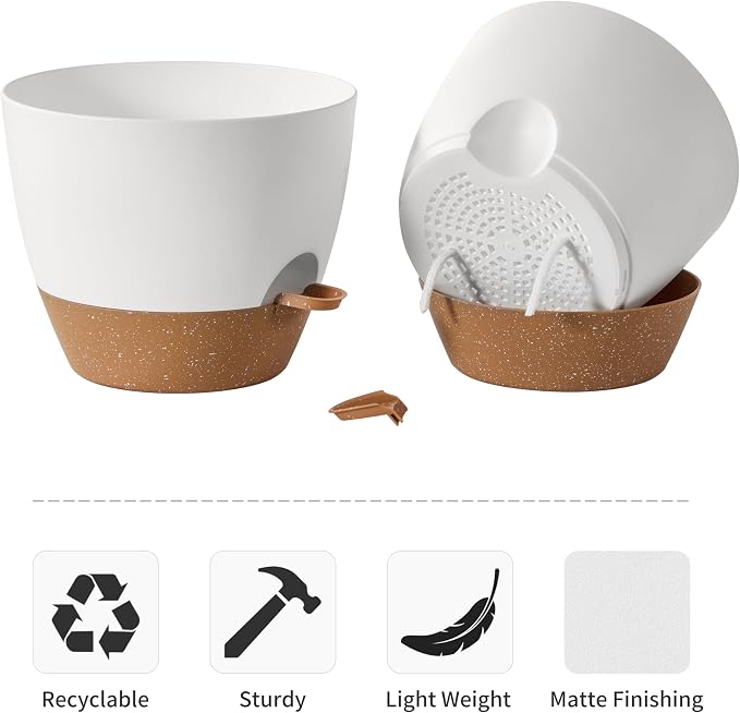 FaithLand 3-Pack Large Planter Pots, 12 10 9 Inch Self Watering Flower Pots - Image 5