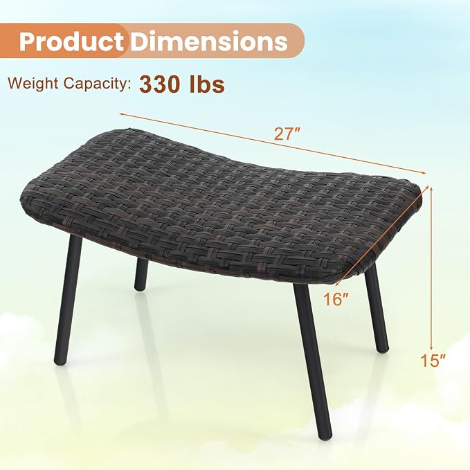 Tangkula Set of 2 Patio Ottomans, Outdoor Wicker Footrest Extra Seating - Image 3